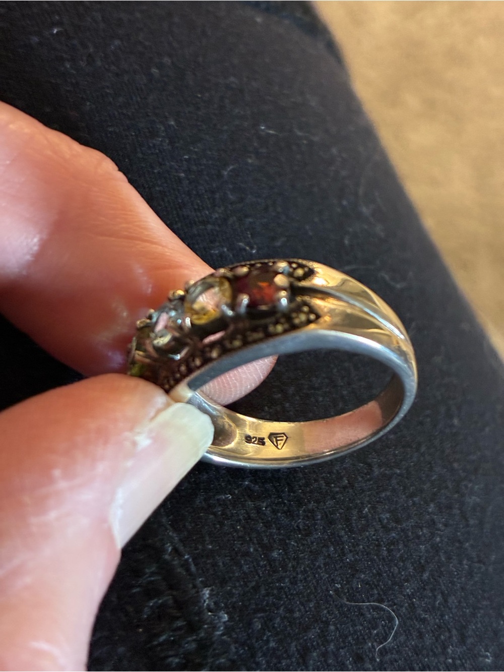 Sterling Silver Diamonique HSN ring with rainbow stones